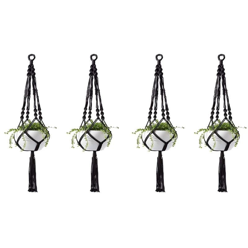 Plant-Linked Indoor And Outdoor Hanging Flowerpot Basket Cotton Rope, Garland Plant Stand, 4 Pieces