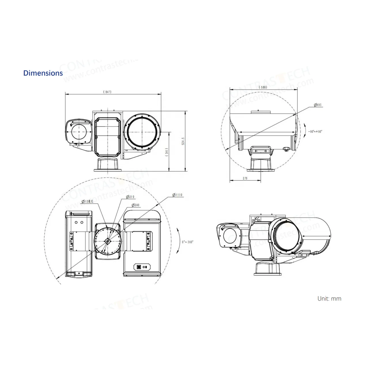 Kamera Jaringan PTZ Termal HD dengan Detektor FPA Berpendingin MCT Bispektral Jarak Jauh 4MP 12x Zoom dan Pencari Laser 20KM