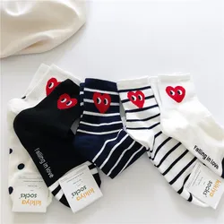 Ins-Chaussettes Cylindriques à Rayures Noires et Blanches, Version Coréenne, Pois, Couleur Unie, Amour, Mode, Loisirs, Sports, Vent, 600