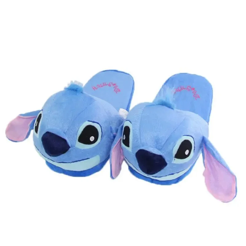 Kawaii Miniso Stitch Anime Cartoon Plush Home Slippers Winter Blue Keep Warm Doll Dormitory Indoor Baotou Cotton Shoes Wholesale