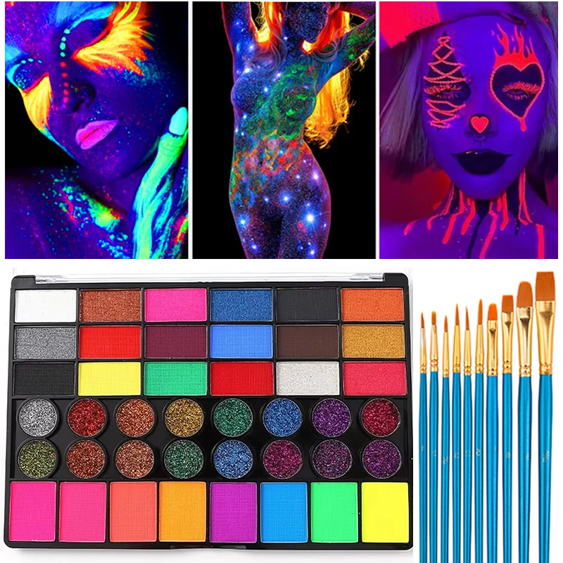 Pintura fluorescente de neón para arte corporal, 42 colores, maquillaje, cosmefcs