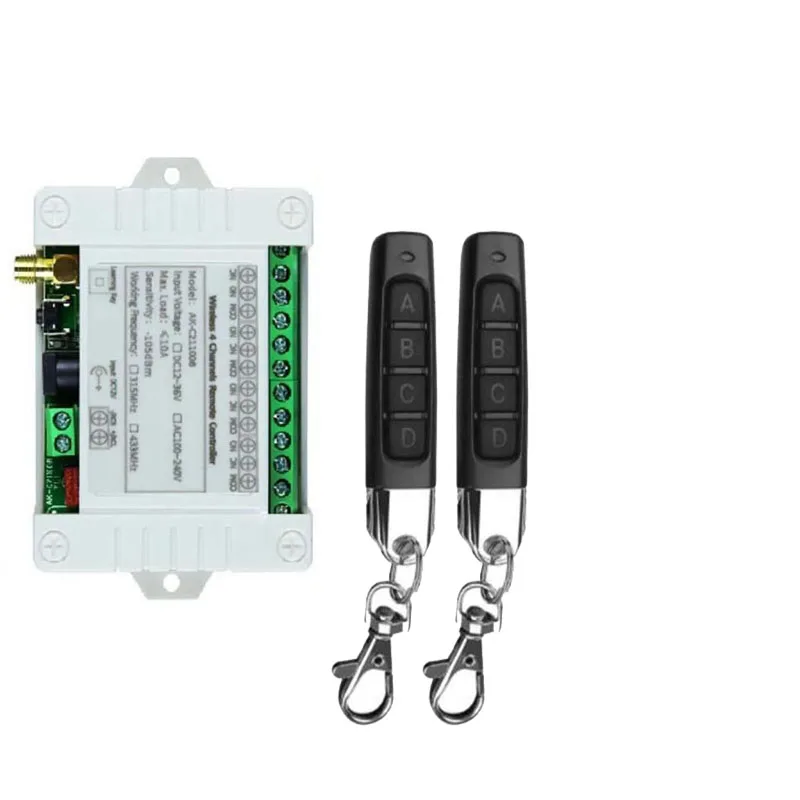 433MHz DC 12V 24V 36V 4CH 4 CH 4 Channel 10A Relay RF Wireless Remote Control Switch System 433 MHz Transmitter And Receiver