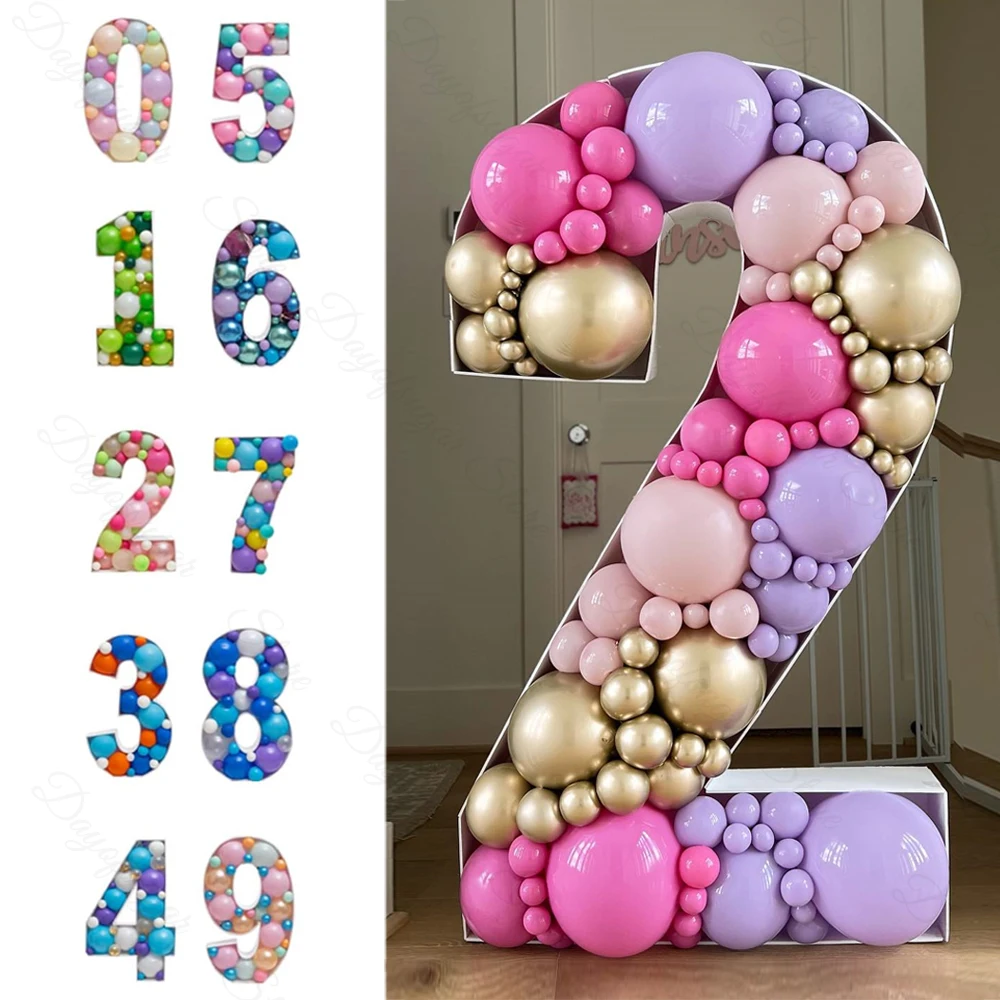 Large Number Balloon Frame 0 1 2 3 4 5 6 7 8 9 Number Digit Balloons Filling Box for Birthday Anniversary Party Backdrop Decor