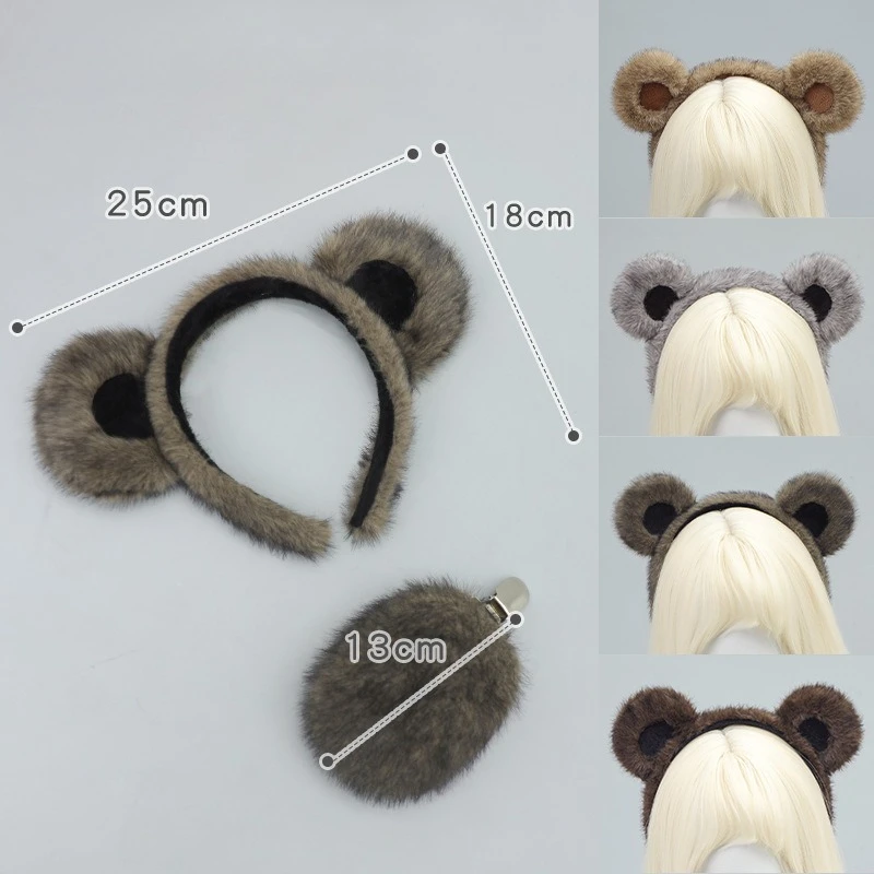Copricapo per animali di Halloween Fascia per orecchie da orso Puntelli per spettacoli teatrali per feste Orso marrone Abito per coda di orecchie da orso nero