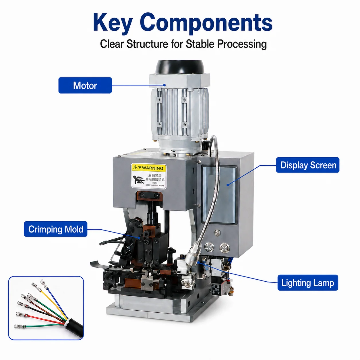 SQ-20S Wire Stripping And Terminal Crimping Machine 2.0T 0.1-2.5 Sq Mm 1-10 Mm Stripping For Wire Harness Cable Assembly