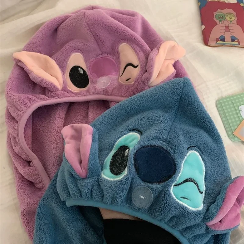 Disney Stitch Dry Hair Towel Women Fashion Coral Velvet Drying Wrap Strong Water Shower Hat Wiping Bath Hats Tool Gifts