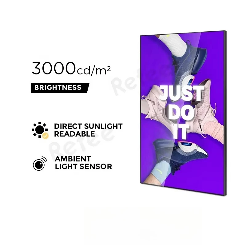 Shop 55 65 75 86 Inch 3000 Nit High Brightness Monitors Hanging Advertising Digital Signage Facing Window LCD Screen Display