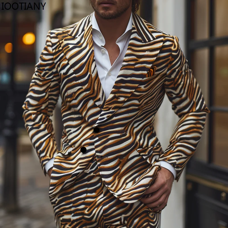 Men Vintage Leopard 3D Printed Suit Casual Long Sleeve Animal Blazer With Pants Two-piece Casual Prom Suits Customized For Party