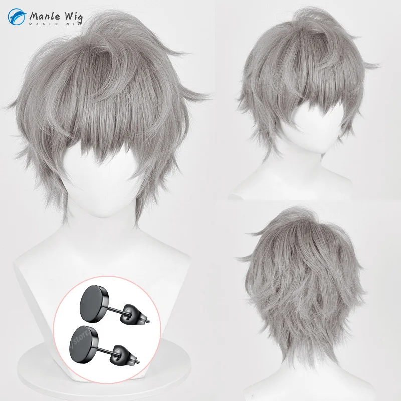 Anime Alien Till Cosplay Wig Stage 30cm Short Grey Hair Till Ear Clips Heat Resiatant Synthetic Hair + Free Wig Cap