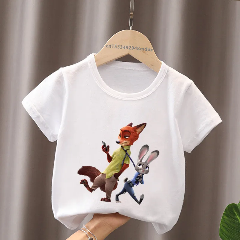 Hot Sale Zootopia Nick Wilde Judy Hopps Print Kids T-Shirts Girls Clothes Baby Boys Short Sleeve T shirt Summer Children Tops