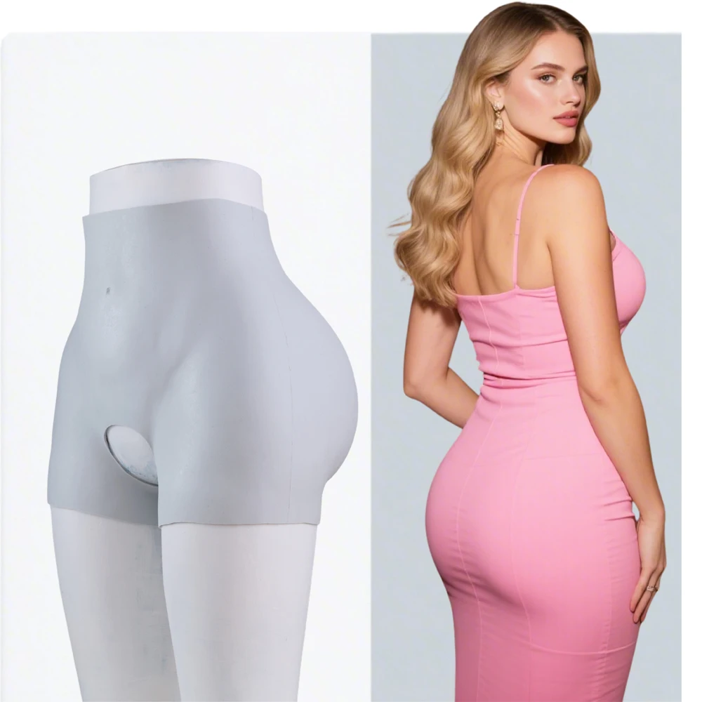 MUSIC POET Silicone Hip Enhancer Pants Open Crotch Fake Butt Pads Booty Lifter Shaping Sexy Crossdresser Cosplay Underwear