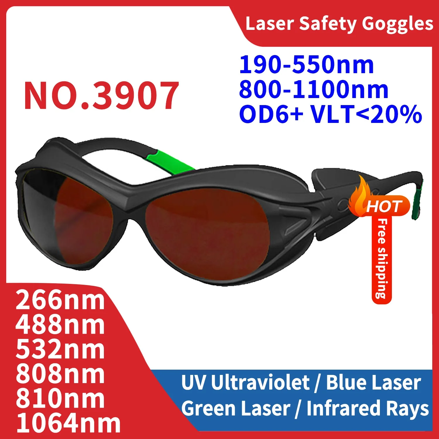 Laser Goggles Protective Glasses Industrial Safety IPI IR FPV ND YAG Infrared OD6 OD7 1064nm 532nm 755nm X-Ray Radiation Goggles