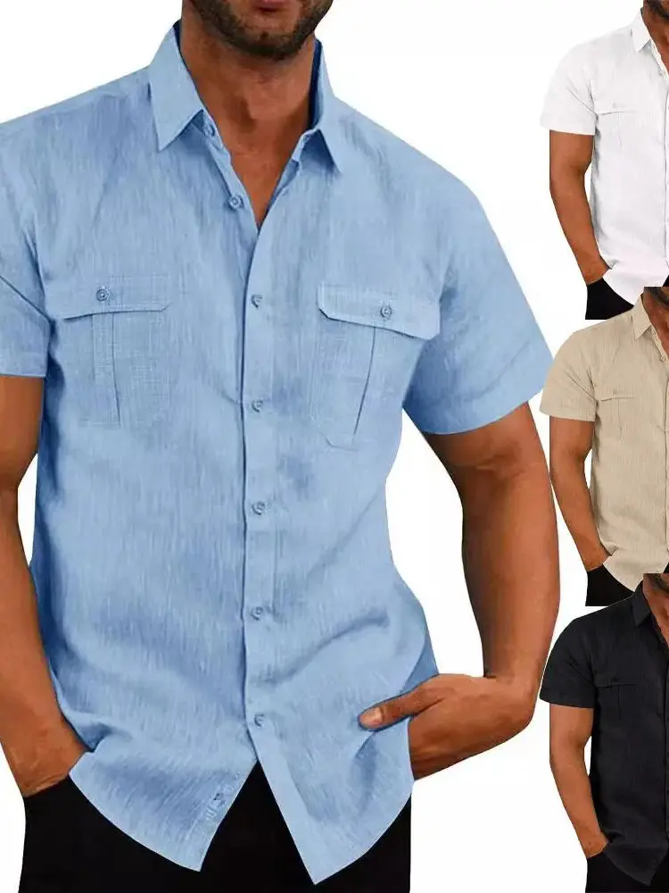 

Double ket Pure Color irt Men's Loose Fit ort Sve Button down Casual irt Summer Faion Youth Sle Chinese Brand
