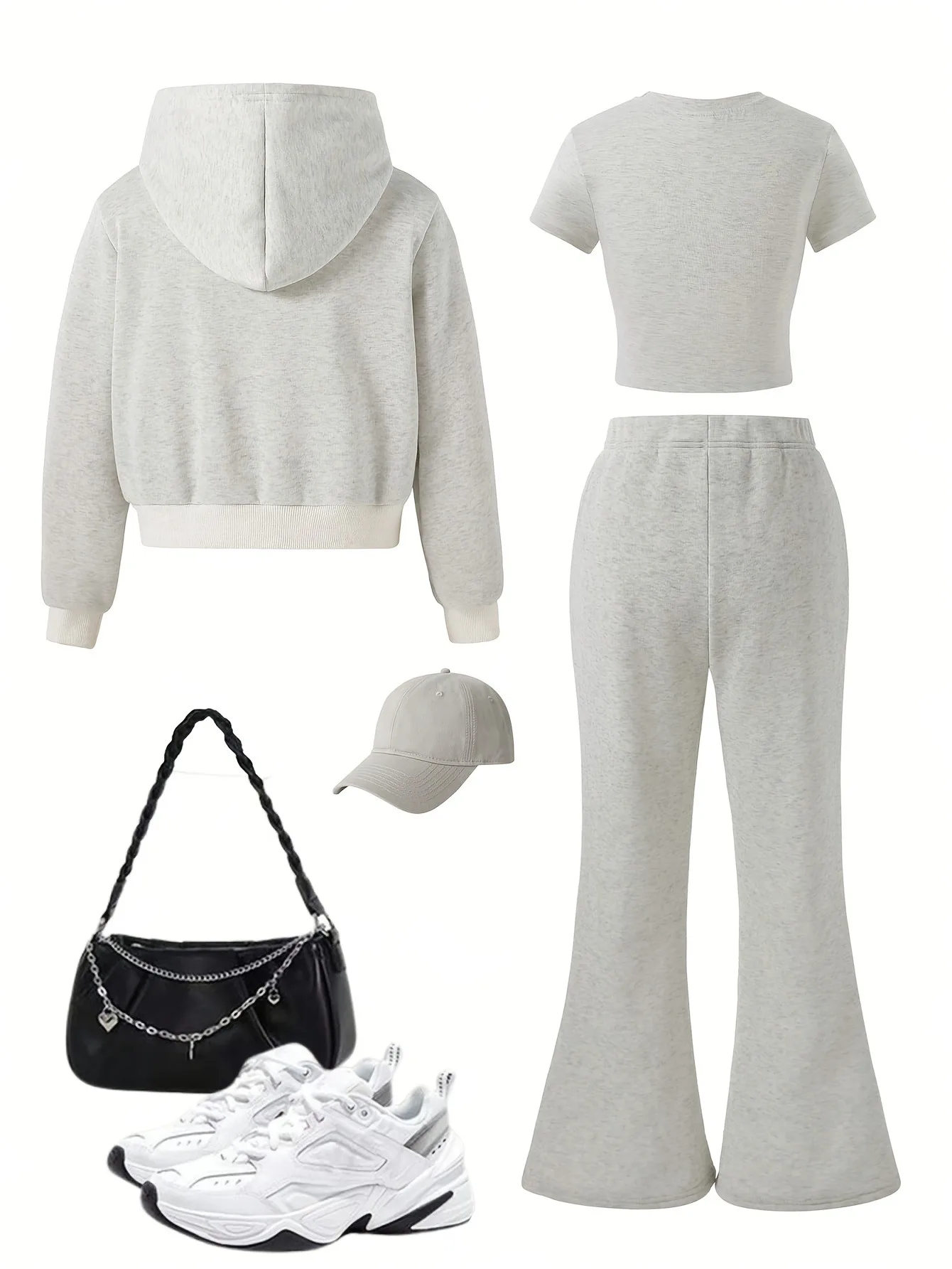 Kids Girls Autumn Winter 3‑Piece Tracksuit Thicken Fleece Letter Print Zip Hoodie Short Crop Top High Waist Flare Pants Casual S