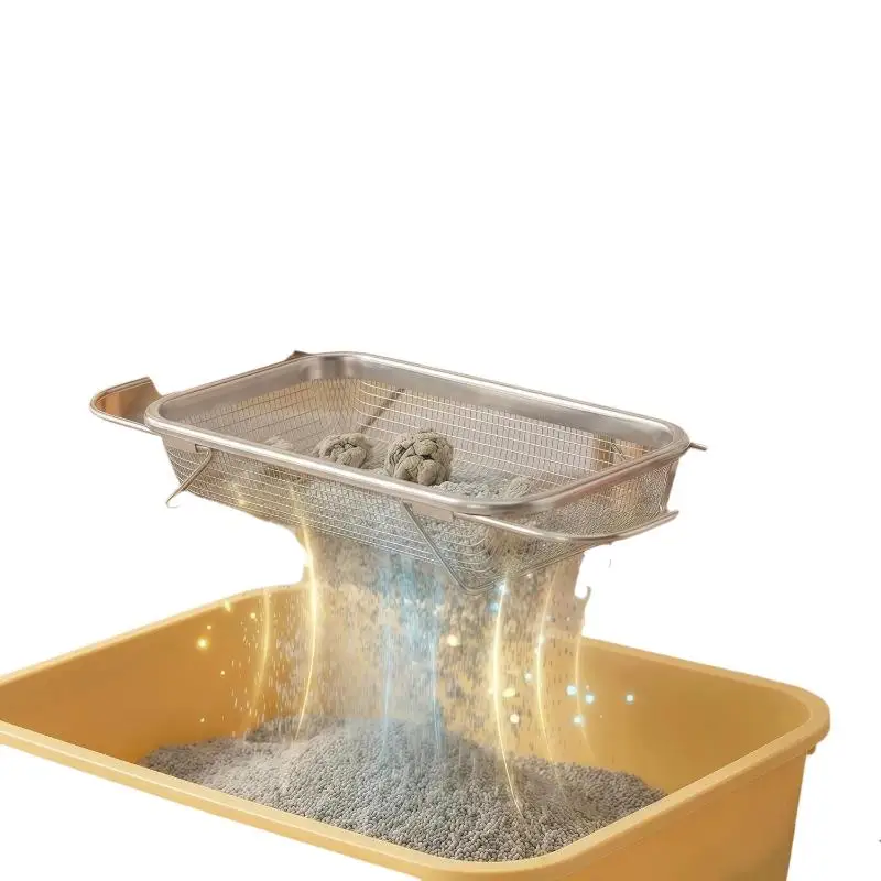 Edelstahl-Katzenstreuschaufel mit ergonomischem Griff und breitem Sieb zur Entfernung von Katzenstreu, Haustierbedarf – Detail 8