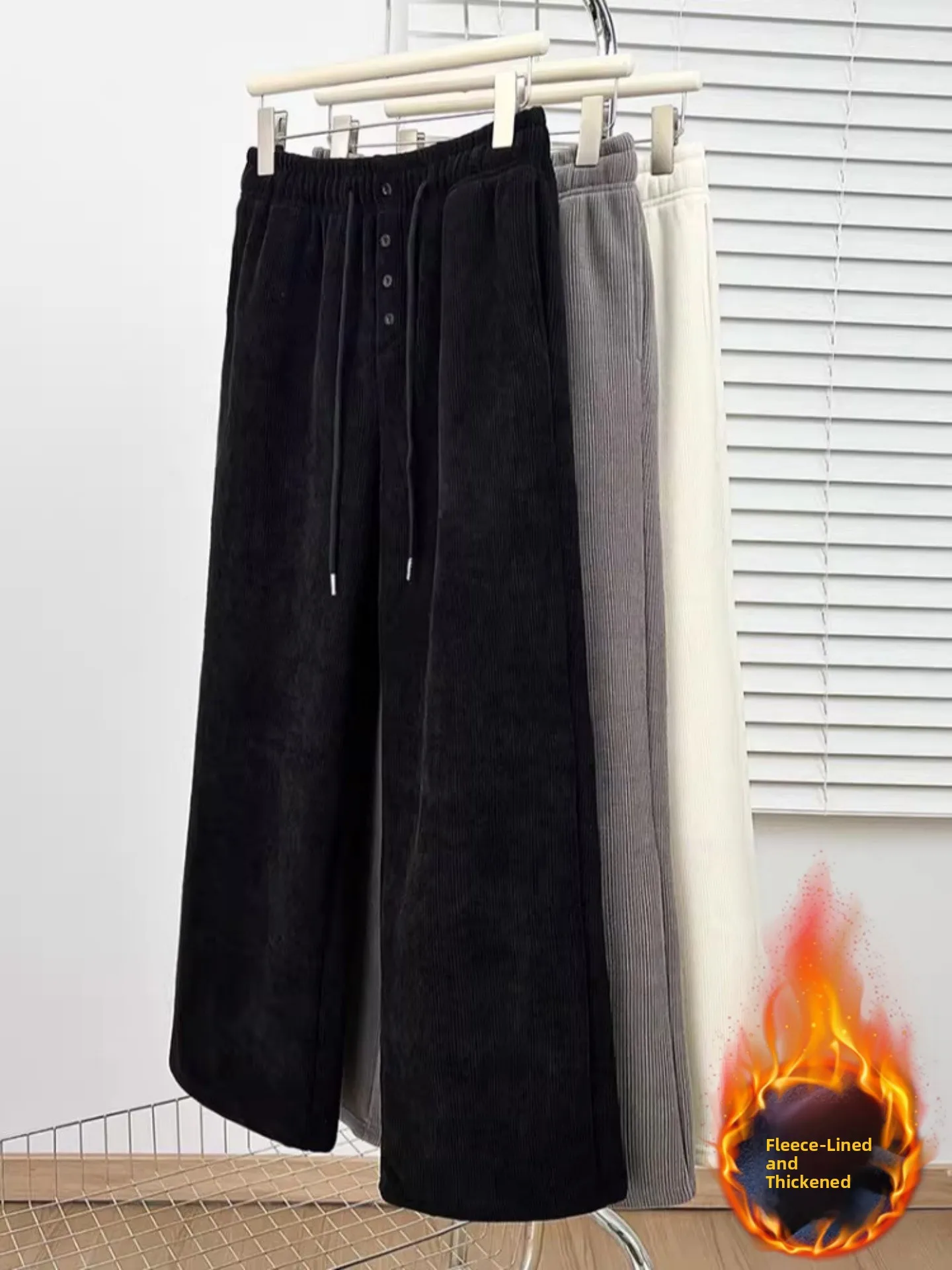 

Thiened Fce Wide Leg Casual Pants Women's plus Size Winter High Waist Trousers Pear ape Body Slimming Loose Fit Long P...