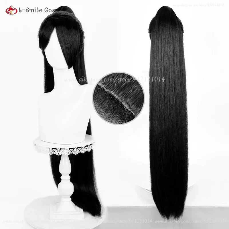 

Sage Cosplay Wig Black 96cm Pontail Clip Wigs Sage Anime Cosplay Wig Heat Resistant Synthetic Hair Halloween For Women + Wig Cap