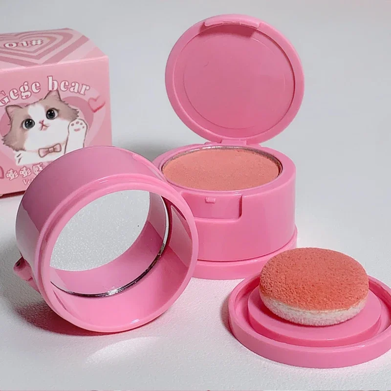 Strawberry Pink Face Blusher Matte Natural Cheek Tint Brightening Cosmetics Hachimi Cat Girl's Beauty Makeup Sponge Blush Mud