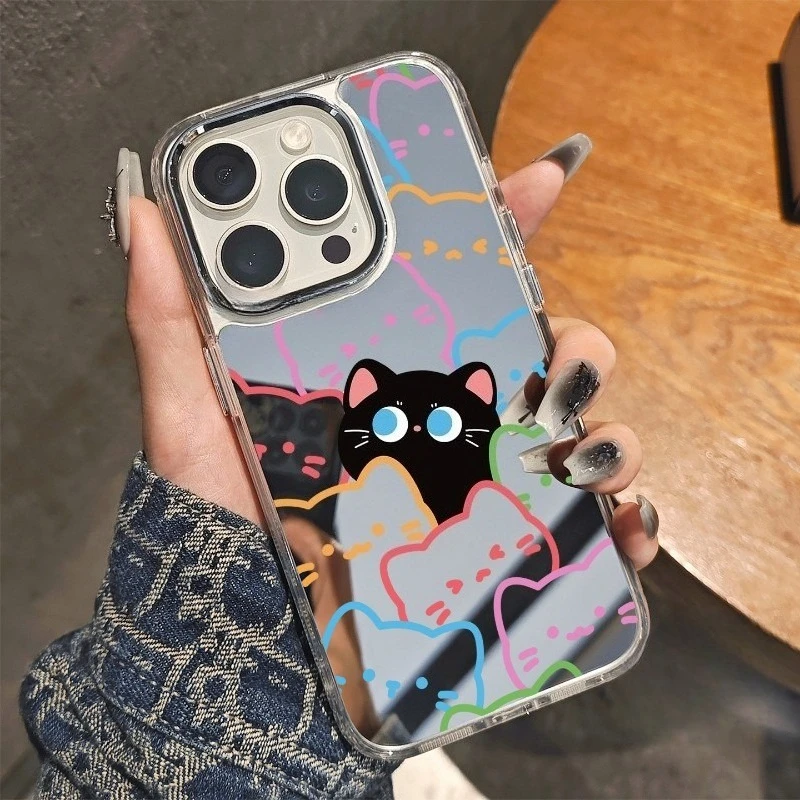 

Cute Dog Cat Mirror Phone Case For Samsung Galaxy A56 A36 A26 A16 A06 A15 A05S A21S A20S A14 A12 A10S A04E A03S Core A02S Cover
