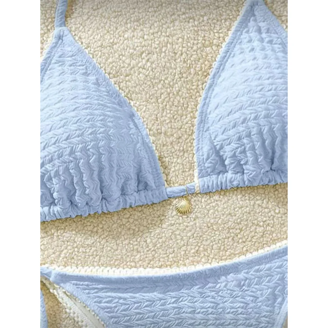 Zweiteiliges Bikini-Set mit hoch geschnittenen Beinen, Badeanzug, Badebekleidung, geraffter, knitteriger Halter-Bikini, Damen-Badebekleidung, Damen-Badeanzug M125 – Detail 5