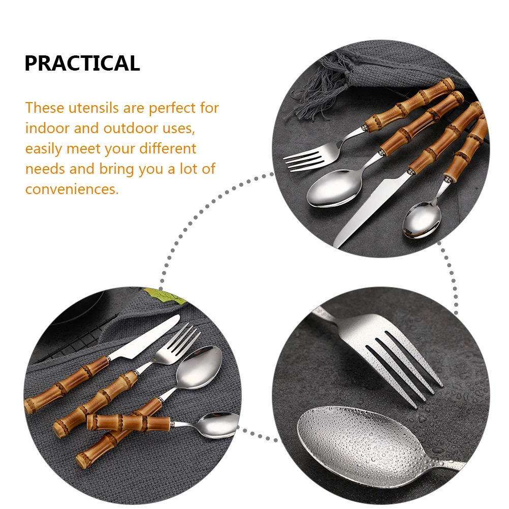 

Bamboo H Stainless Steel Cutlery Set Fork Spoon Knife Utensils Bamboo Wood Dinnerware Outdoor Picnic Camping Gifts