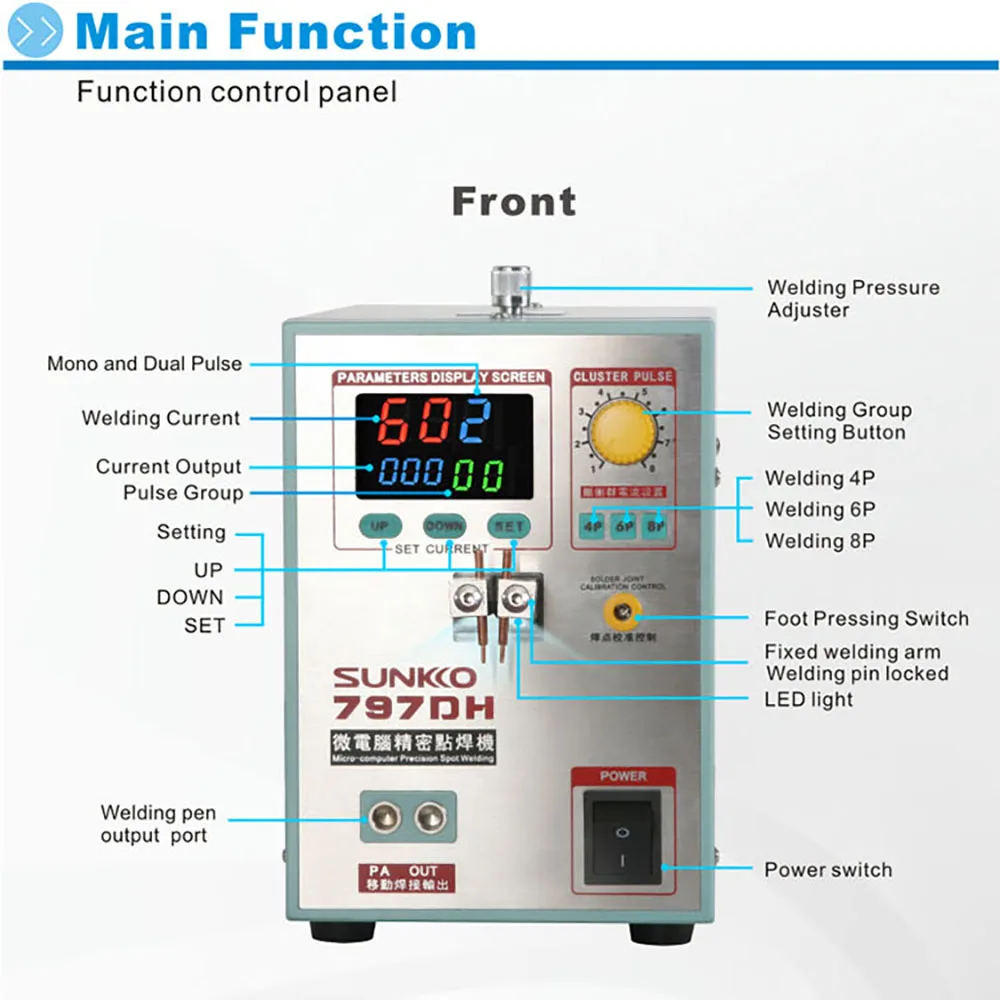 Sunkko 797dh 18650 Batterij 3.8kw High Power Puntlasmachine Dikte Tot 0.35Mm Precisie Puls Spot Lasser