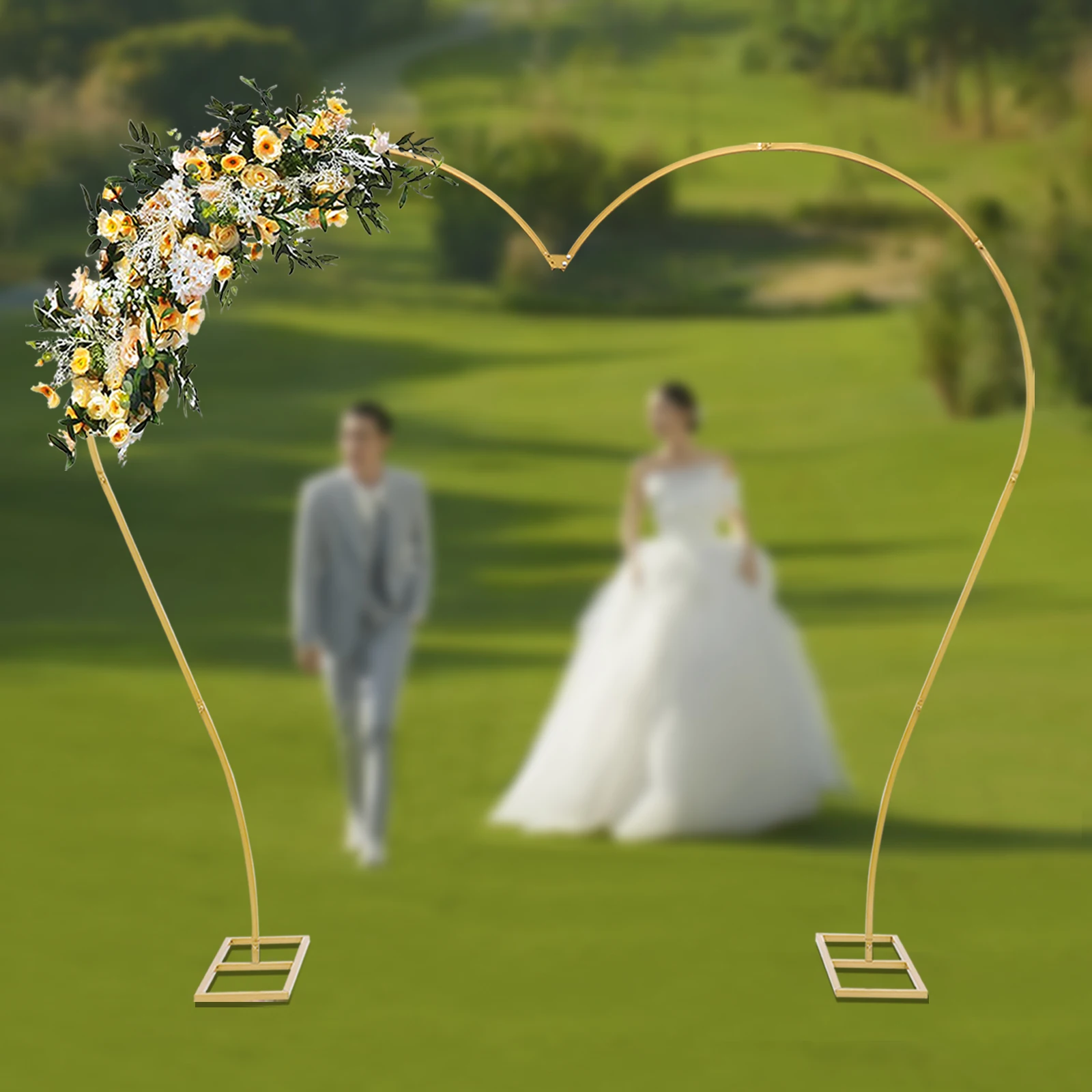 Gold Metal Heart Shaped Arch Bracket Balloon Flower Arch Stand Plants Vines Climbing Frame for Wedding Background Decoration