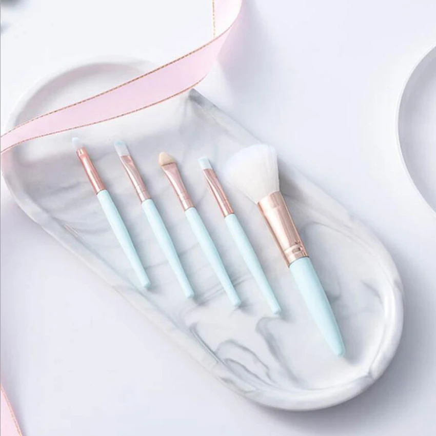 5pcs/set Professional Makeup Brushes Kit Eye Shadow Eyeliner Eyelash Eyebrow Blush Power Facial Makeup Cosmetic Tool pink blue