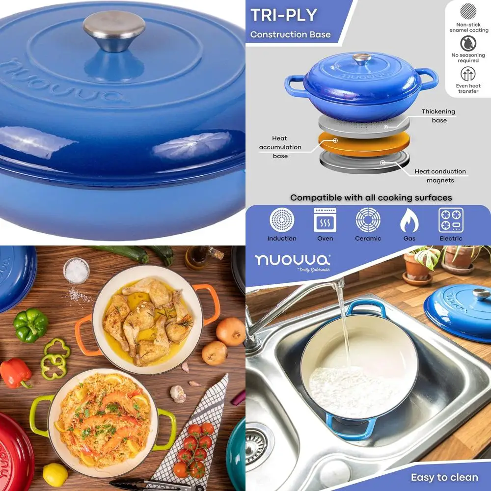 

Enameled Cast Iron Shallow Dutch Oven with Lid, 3.7-Quart, 30cm, Oven-Safe up to 500°F, Dark Blue