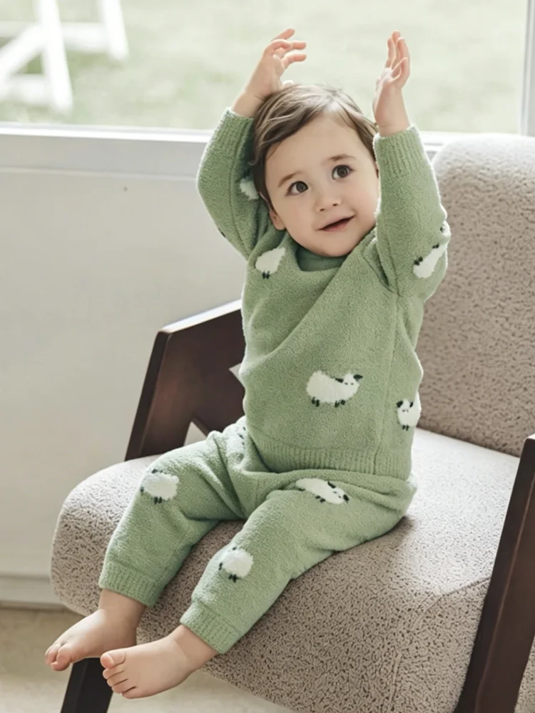 Sheep Pattern Knitted Baby Boys Suit Baby Sweater Pants Set Autumn Winter Baby Clothing Set Toddler Girls Outfit 2Pcs
