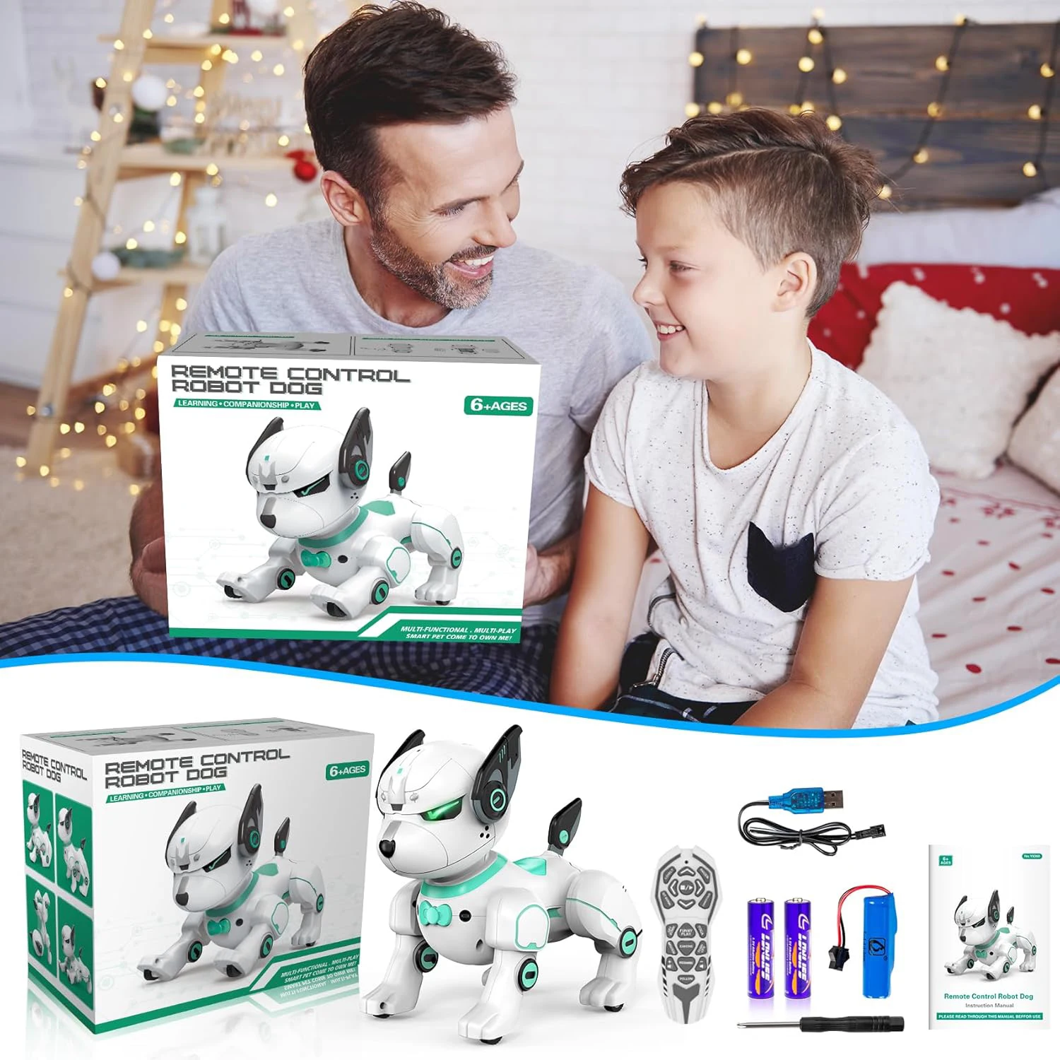 Perro robot interactivo inteligente con control remoto: el regalo perfecto de Navidad/cumpleaños para niños de tres años y más