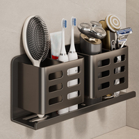 Aluminum Multifunctional Washbasin Storage Tube Toothbrush Razor Storage Rack Wall-mounted Bathroom Shelves Bathroom Supplies