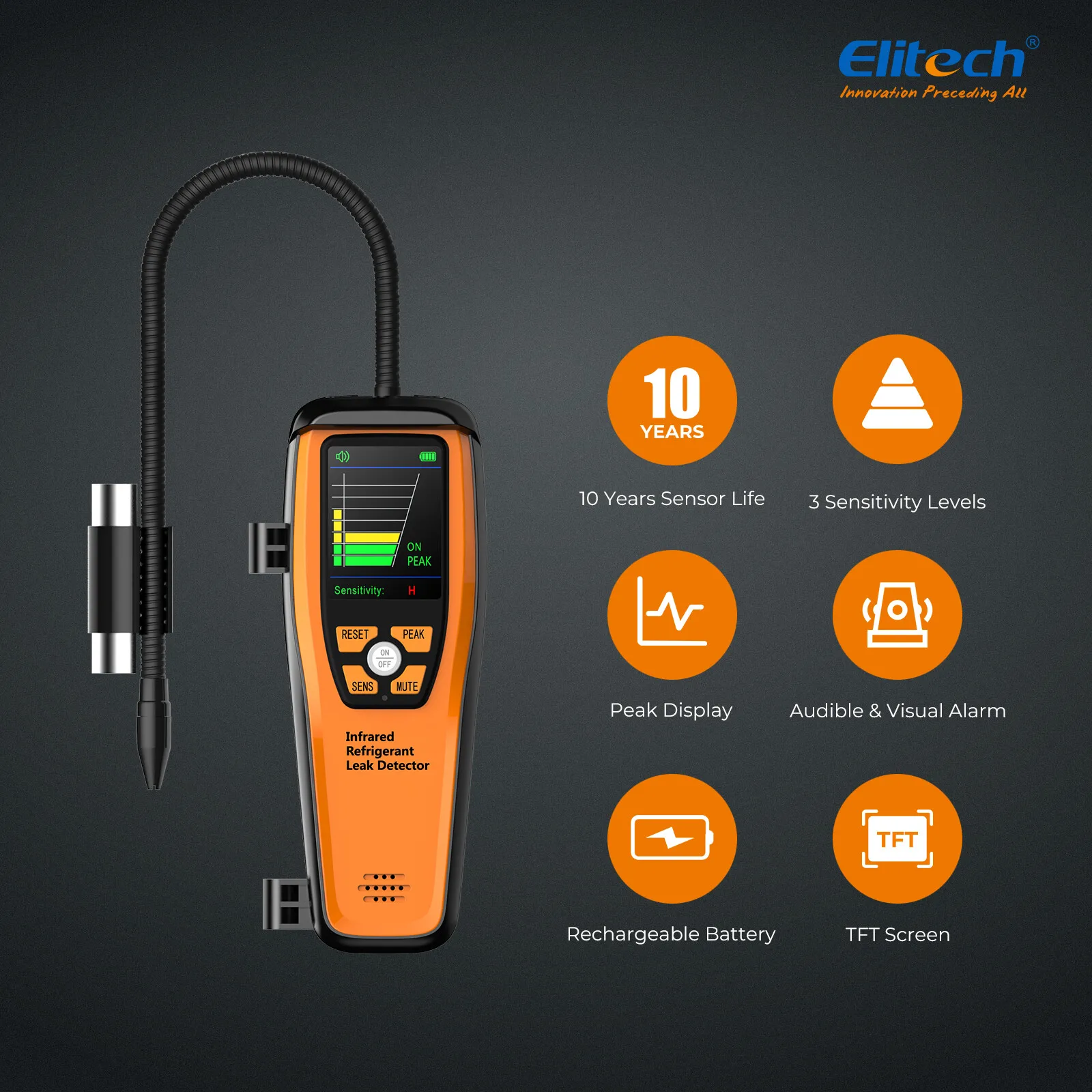 Sensitive Portable Rechargeable Refrigerant Gas Leak Detector Elitech ILD-200 with UV light English version
