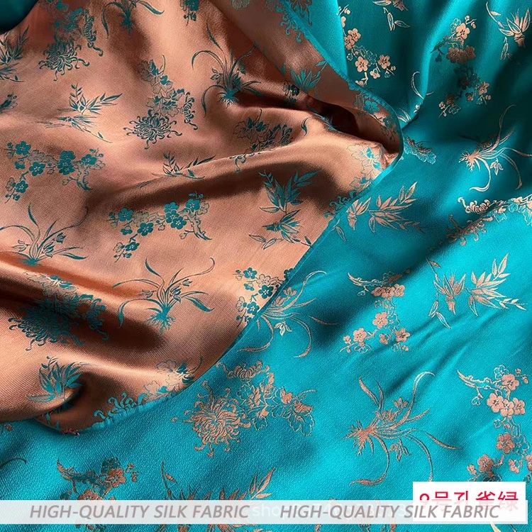 Plum Blossoms Orchids Bamboo and Chrysanthemum Silk Crepe Fabric New Chinese Style Costume Han Cheongsam Heavy Jacquard