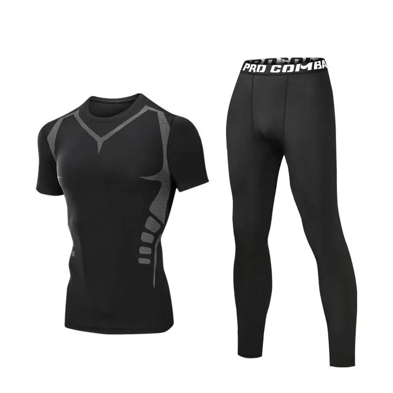 Summer Mens Quick Dry 2-piece Sports Set Lightweight Short Sleeve T-shirt For Marathon Running Basketball Daily Training