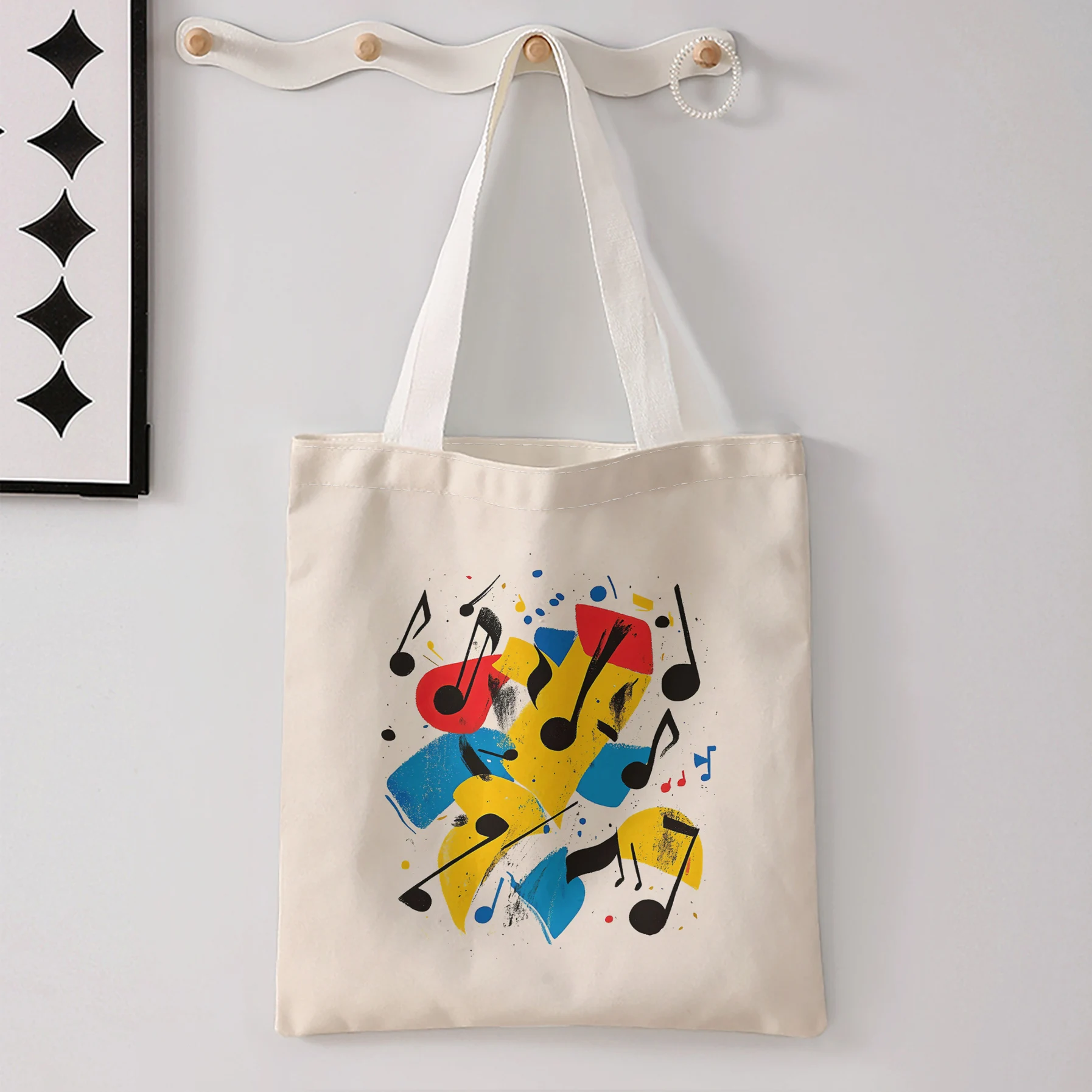 Abstract Colorful Musical Note Print Tote Bag Large Shoulder Handbag For Shopping Daily Commute