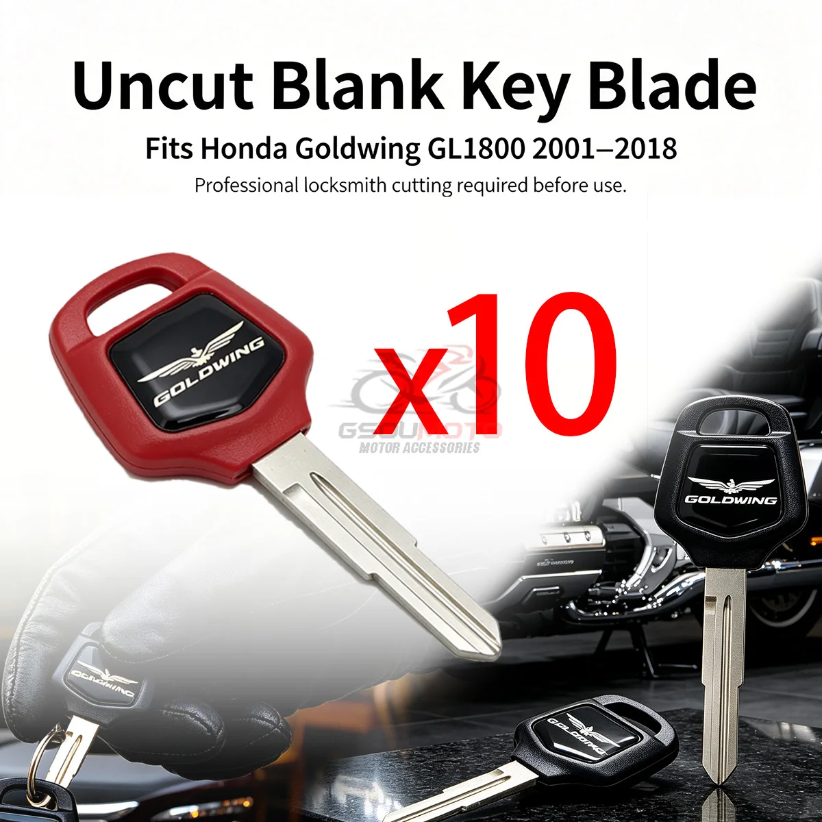 Wholesale 10 pcs Uncut Motorcycle Blank Key Replacement for 2001-2018 Honda Goldwing GL1800 Motorcycle Parts Uncut Key Blade