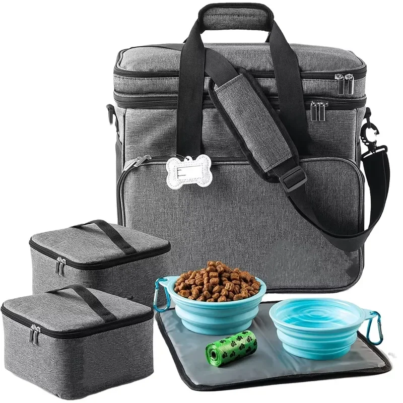 Dog Travel Bag with 2 Food Containers Multi Use Pockets for Pet Accessories Ideal Dog Gear Weekender