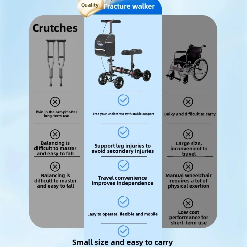 Wheeled Knee Scooters Surgery Fracture Walker Disabled Assist Walking Rehabilitation Crutch Rollators Orthopedic Scooter for Leg