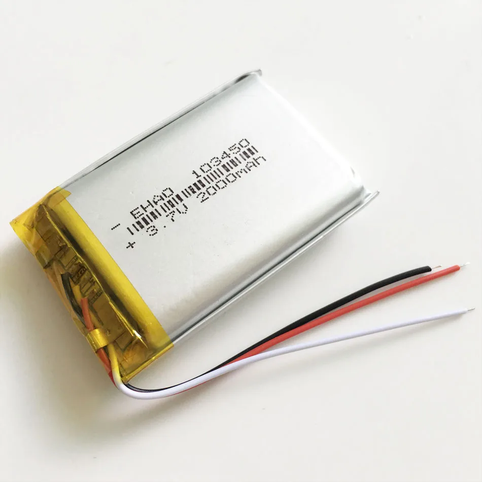 3.7V Lithium Polymer LiPo Rechargeable Battery Cells 103450 with 3 wires For Mp3 DVD PAD PSP Camera GPS Speaker Laptop Massater