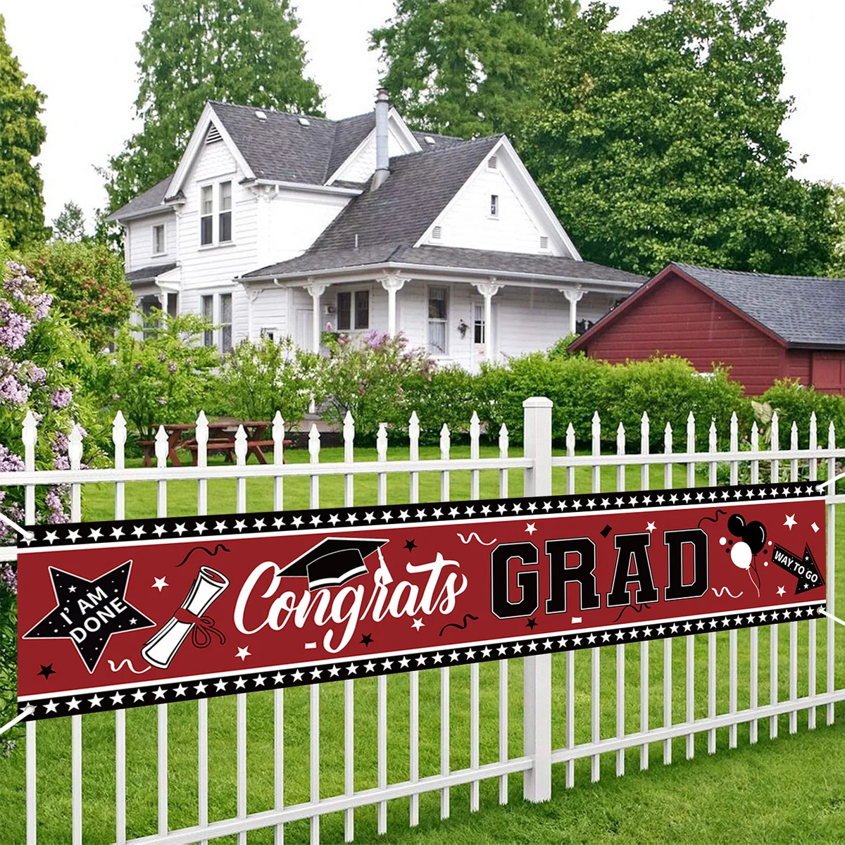Outdoor Graduation Decorations Congratulations Graduate Banner Class of 2025 Black Blue Red Yard Sign for Graduation Party 2025