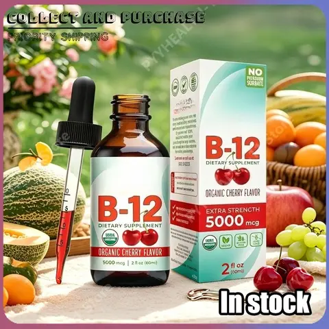 Methylcobalamin B12 Drops 5000mcg Vitamin B12 Liquid Sublingual Supplement Cherry Flavor Vegan Sugar Free Daily Nutrition 60ml