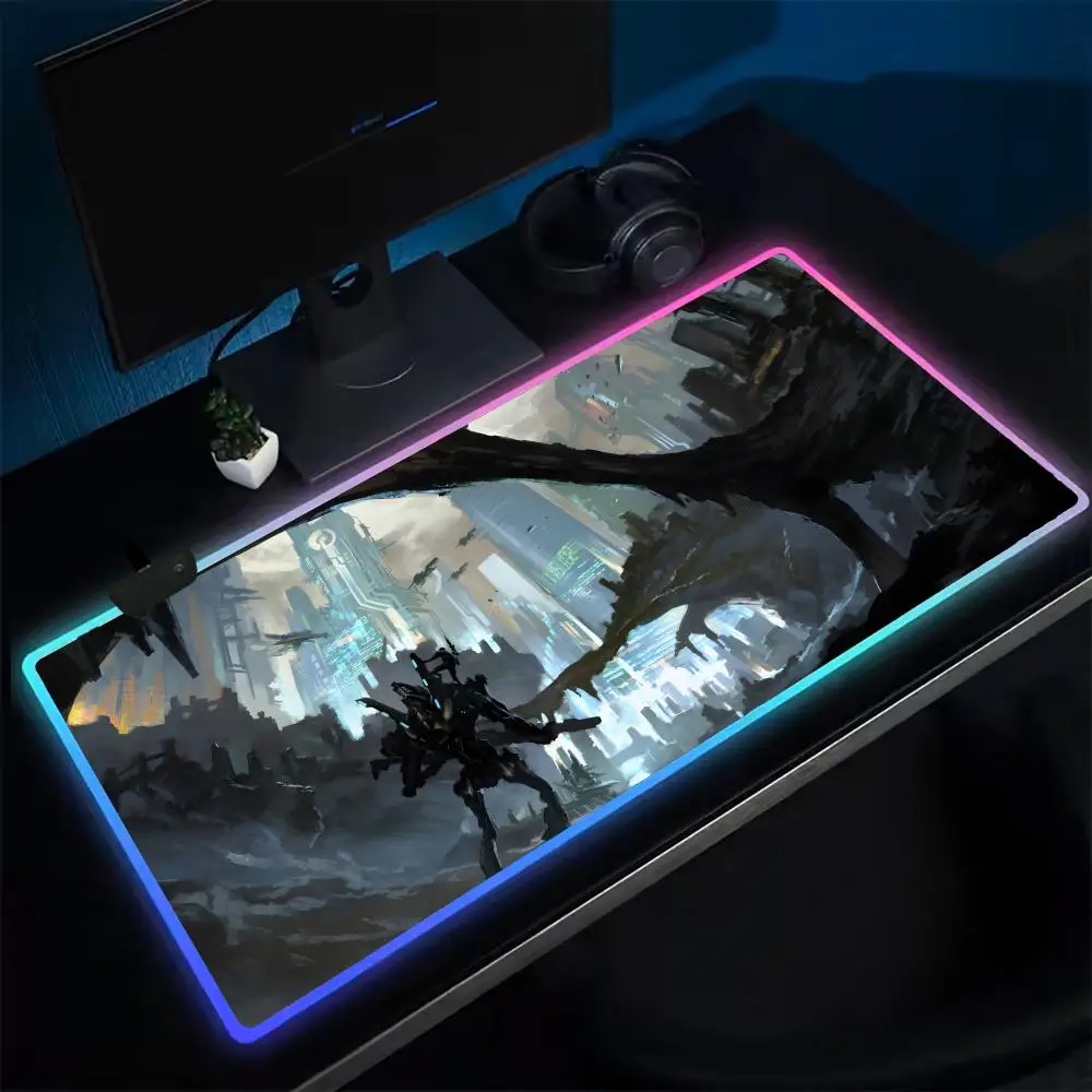 Anime Robotech Mouse Pad Anime Gaming Mouse Pad LED Table Pads Backlit Rubber Desktop XXL Mousepad RGB Desk Mats