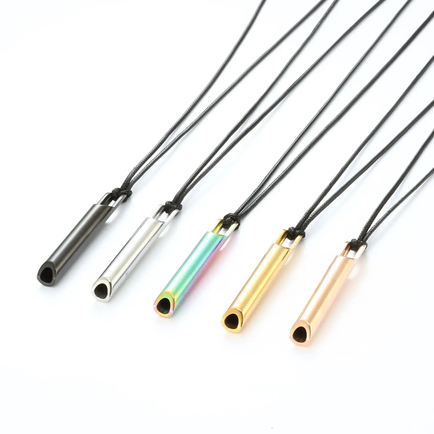 

Necklace Chains Relief Anxiety Pendant Breathing Necklace Stainless Steel Mindful Breathing Whistle With Black Rope Sport