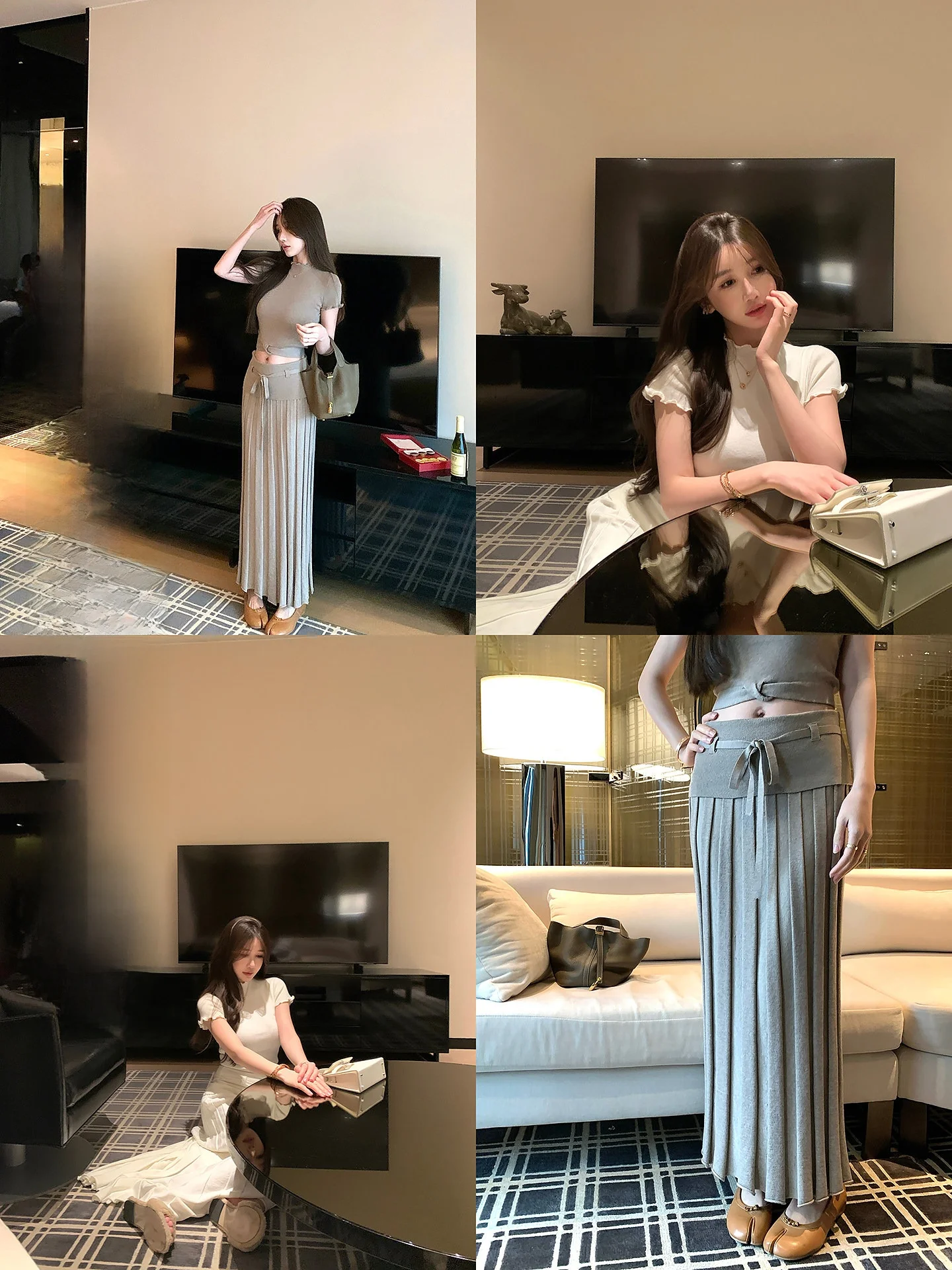 

Spring Commute Sle Women's Knitted Sweater ort Sve Long Straight round Ne Knitwear Skirt Set Comfortable Medium Soft...