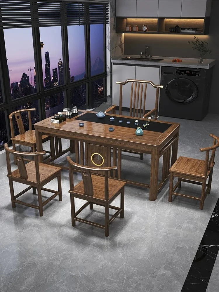 New Chinese Style Balcony Solid Wood Small Apartment Kung Fu Tea Table Home Set Integrated Tea Brewing Table