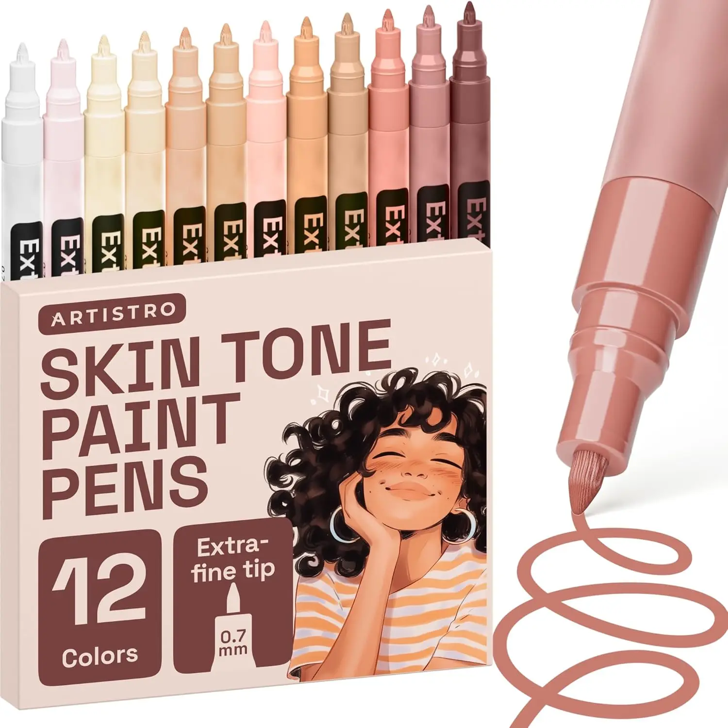 12 Skin Tone Acrylic Paint Pens, Extra-Fine 0.7mm Tip for Glass, Rock, Ceramic, Wood, Fabric & More