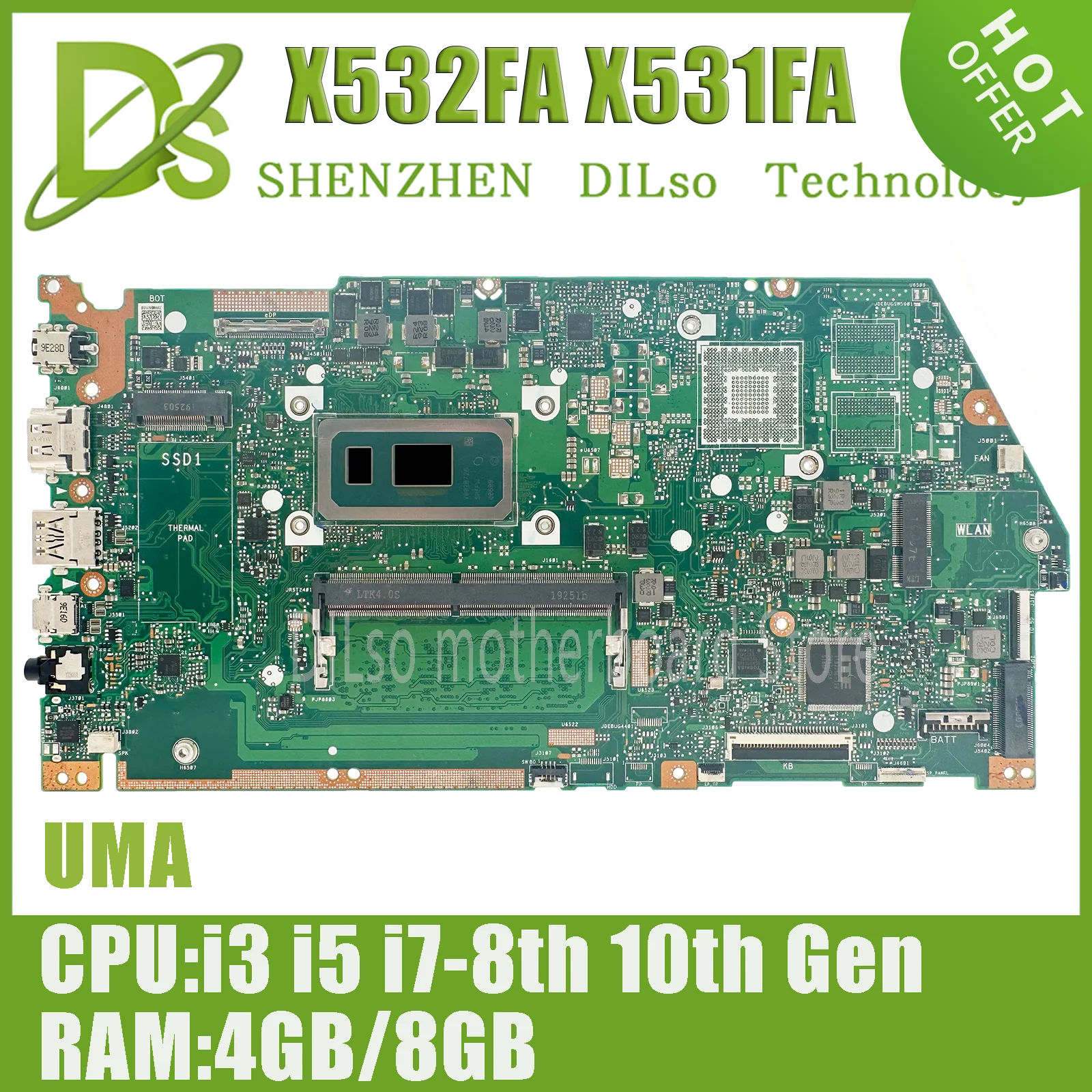 

Kefu X532FA is suitable for Asus X531FA X532F X531F S531F K531F V531F S532F K532F V532F laptop motherboard i3 i5 i7-8th/10