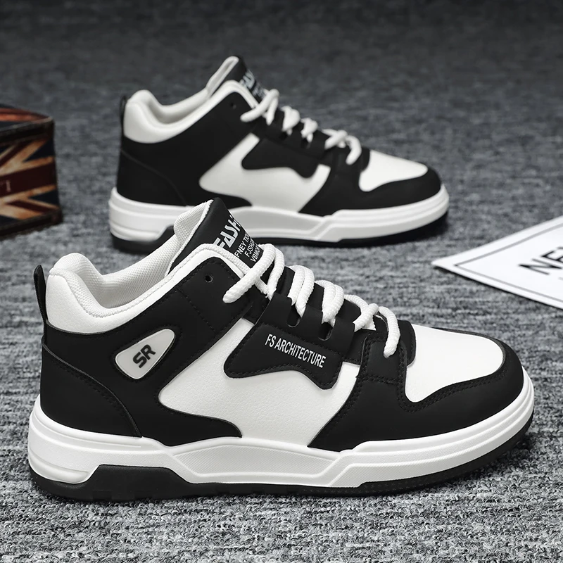 

Men Board Shoes High Top Student Leather Breathable Wear-Resistant Outdoor Walking Shoes 2025 Thick Sole Casual Sneakers