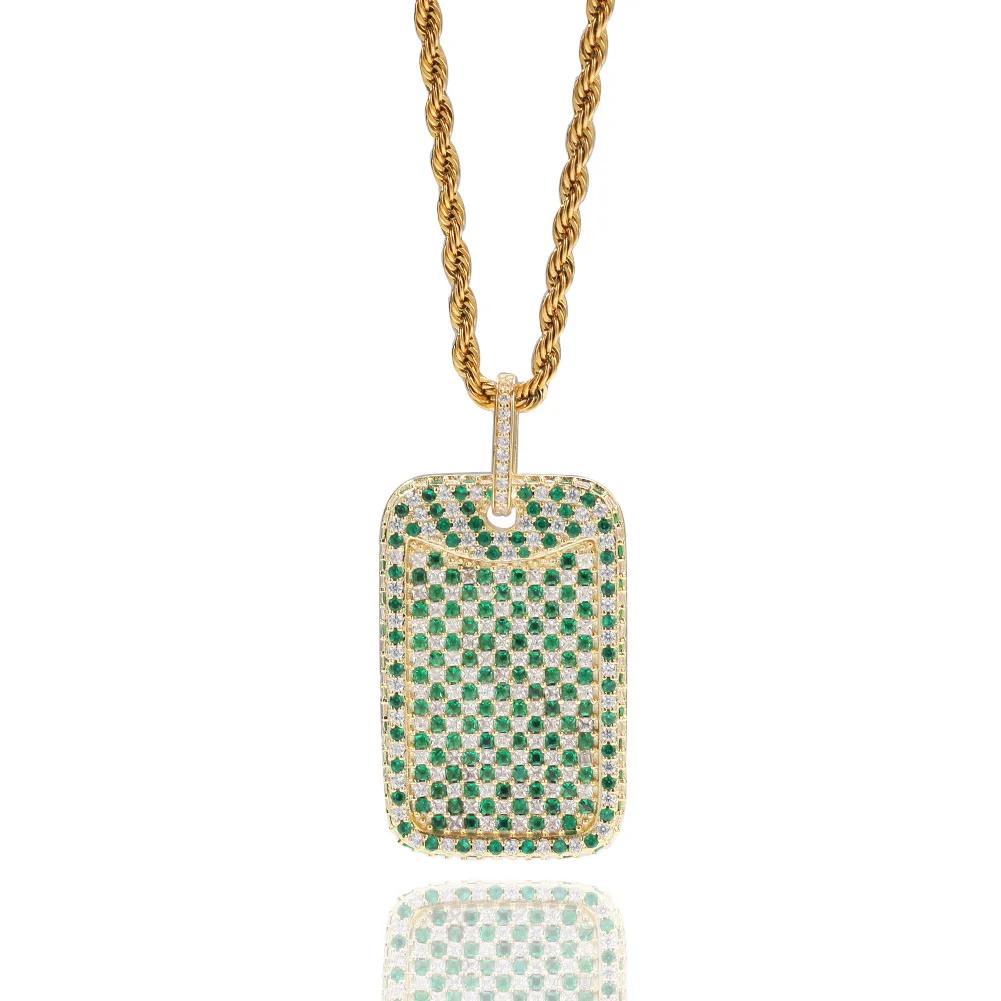 

Золотой зеленый квадратный кулон с цирконом, тяжелый ремесленный хип-хоп, креативные украшения